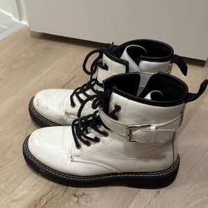 Stylish White Ankle Boots with Buckle Detail